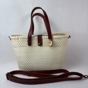 Maria Victoria Sofia Cream Crossbody Tote Leather Strap Snap Upcycled Plastic